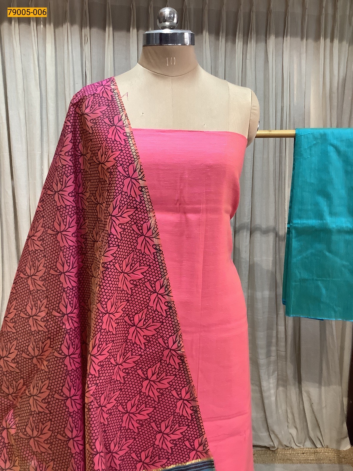 Pink Handloom Chudithar Material