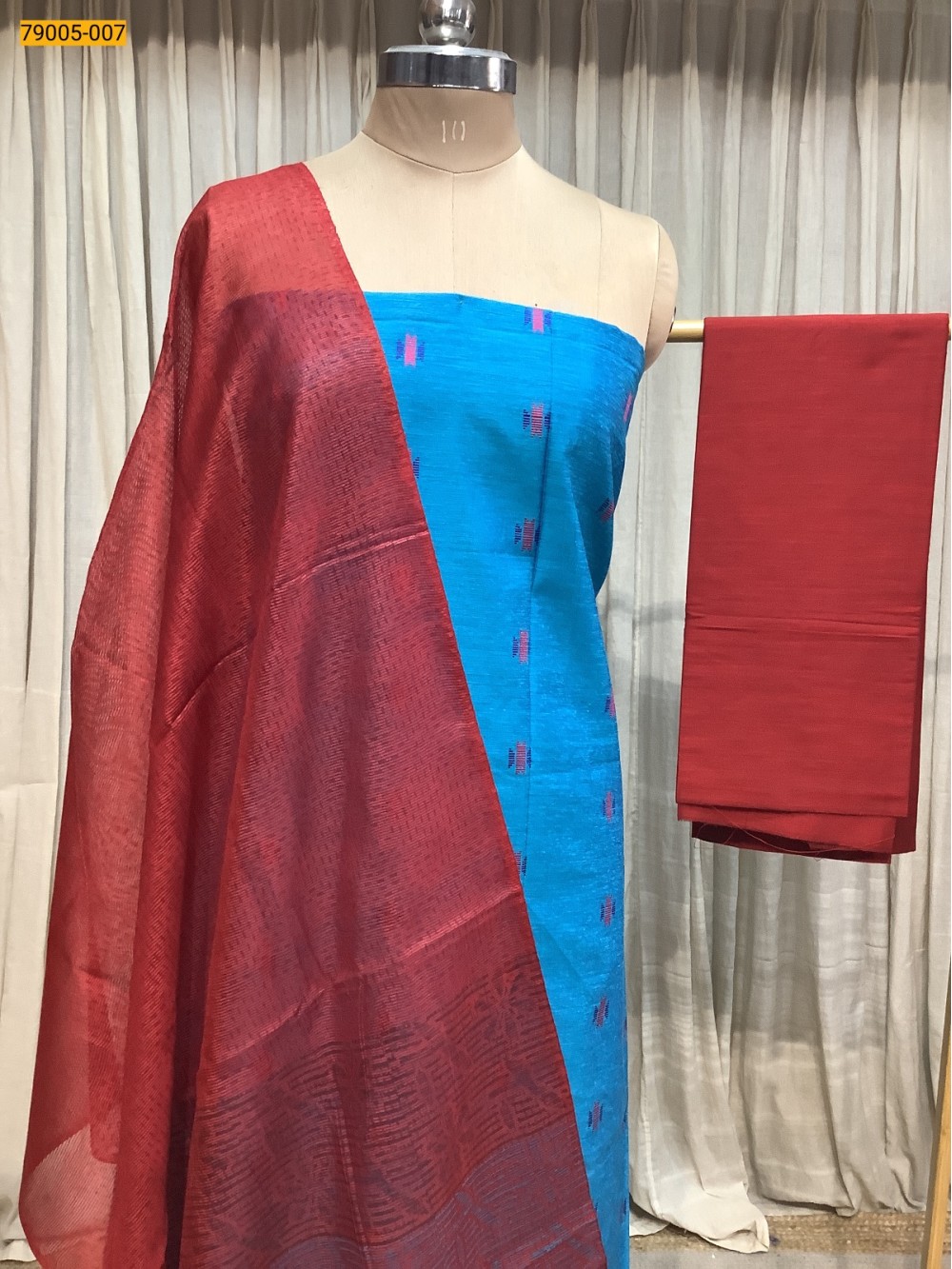 Blue Handloom Chudithar Material