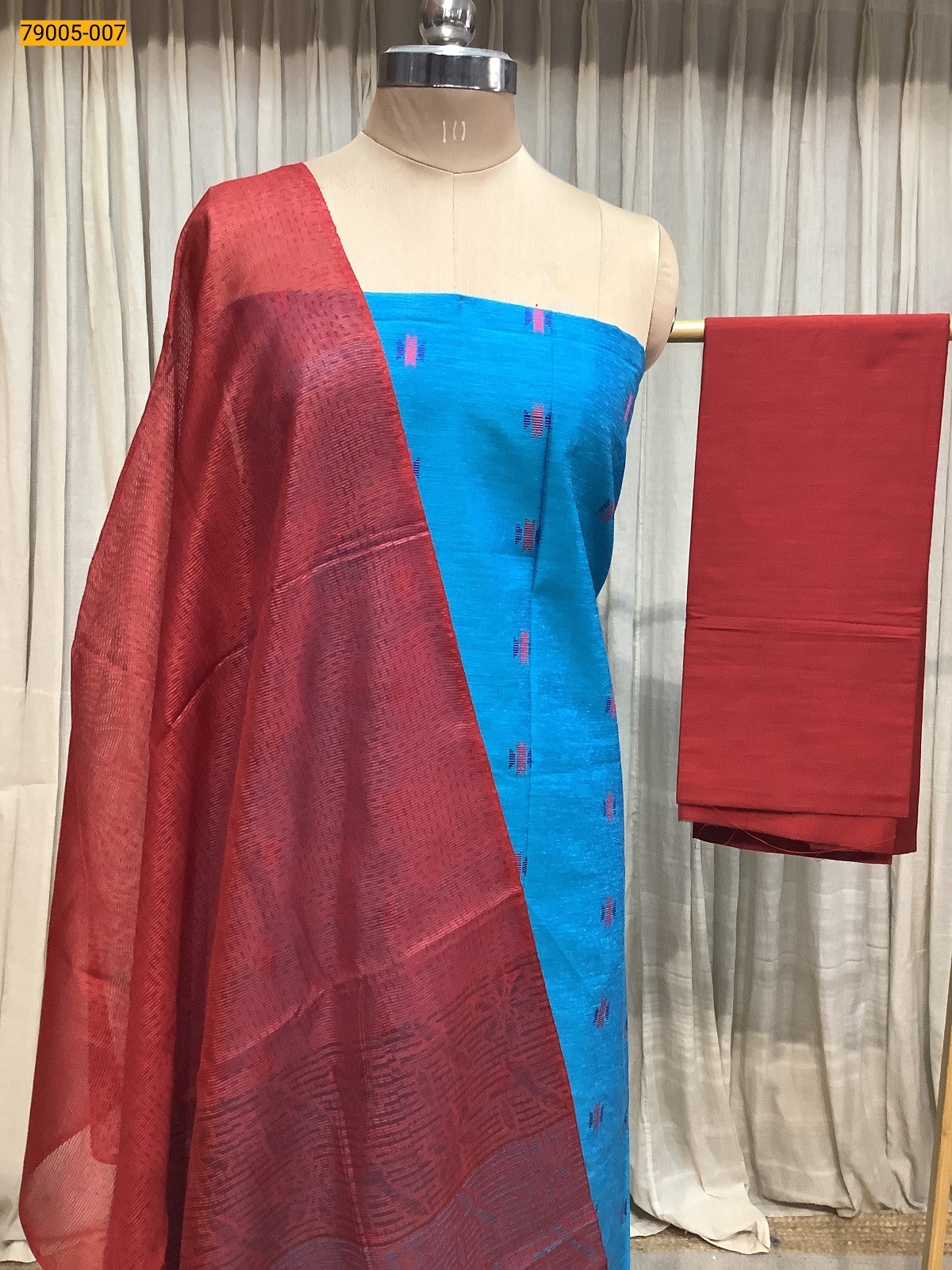 Blue Handloom Chudithar Material