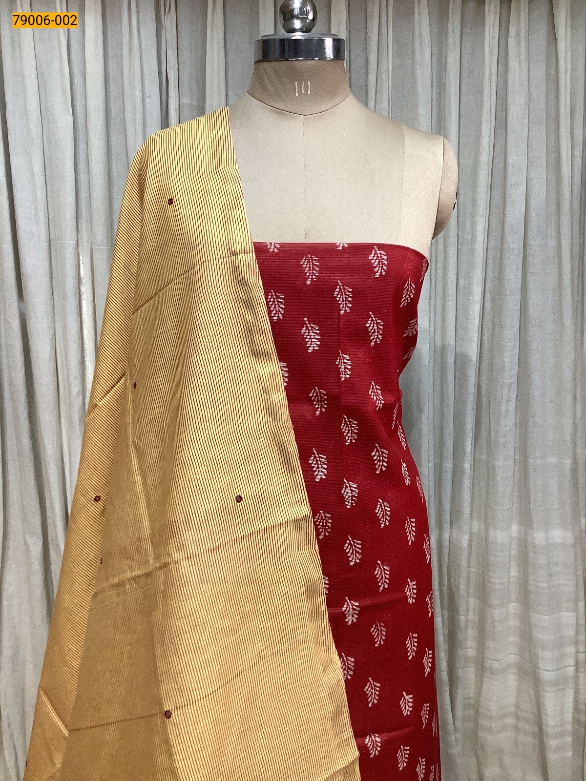 Red Handloom Chanderi Cotton Top and Dupatta Material