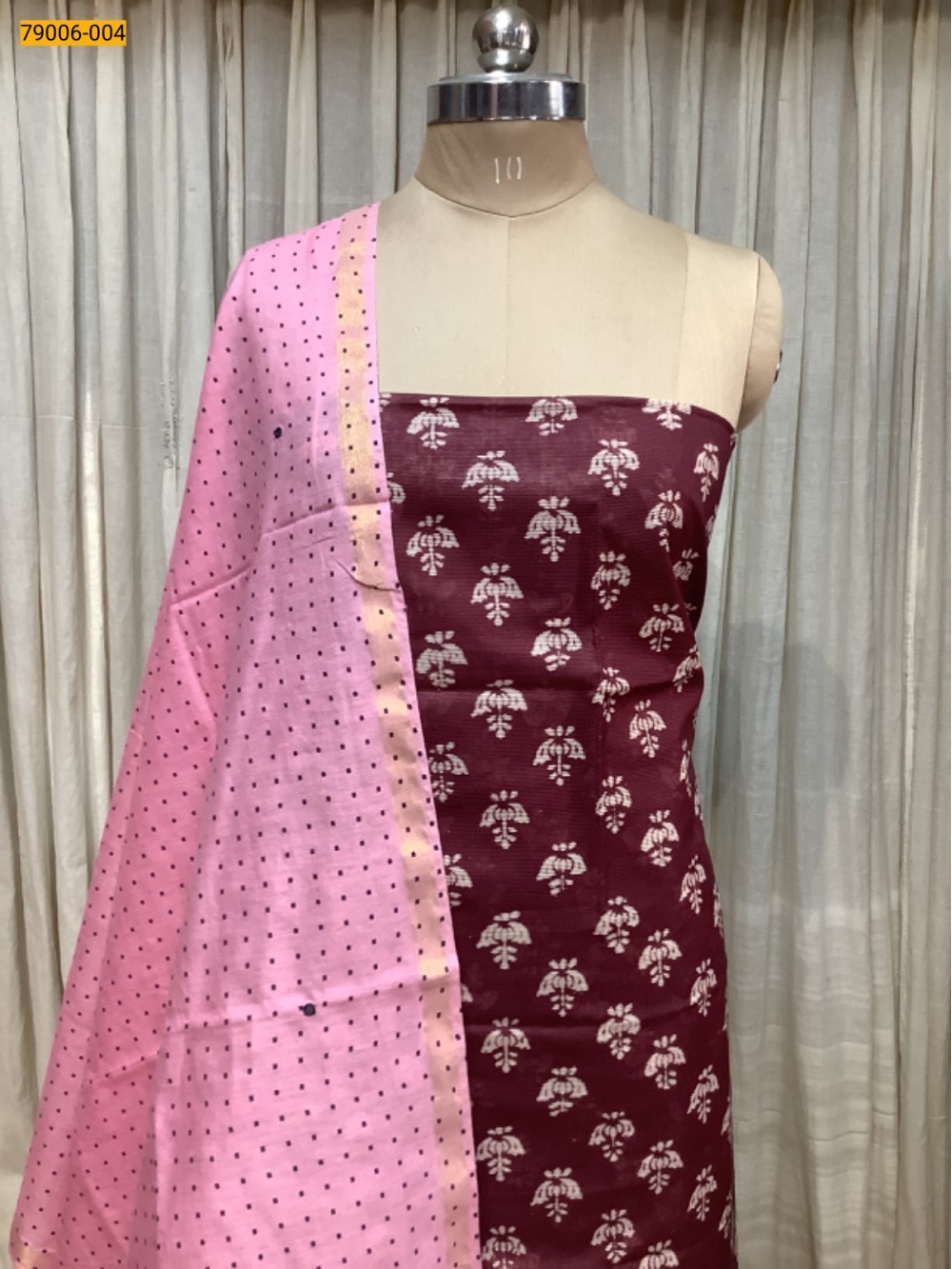 Brown Handloom Chanderi Cotton Top and Dupatta Material