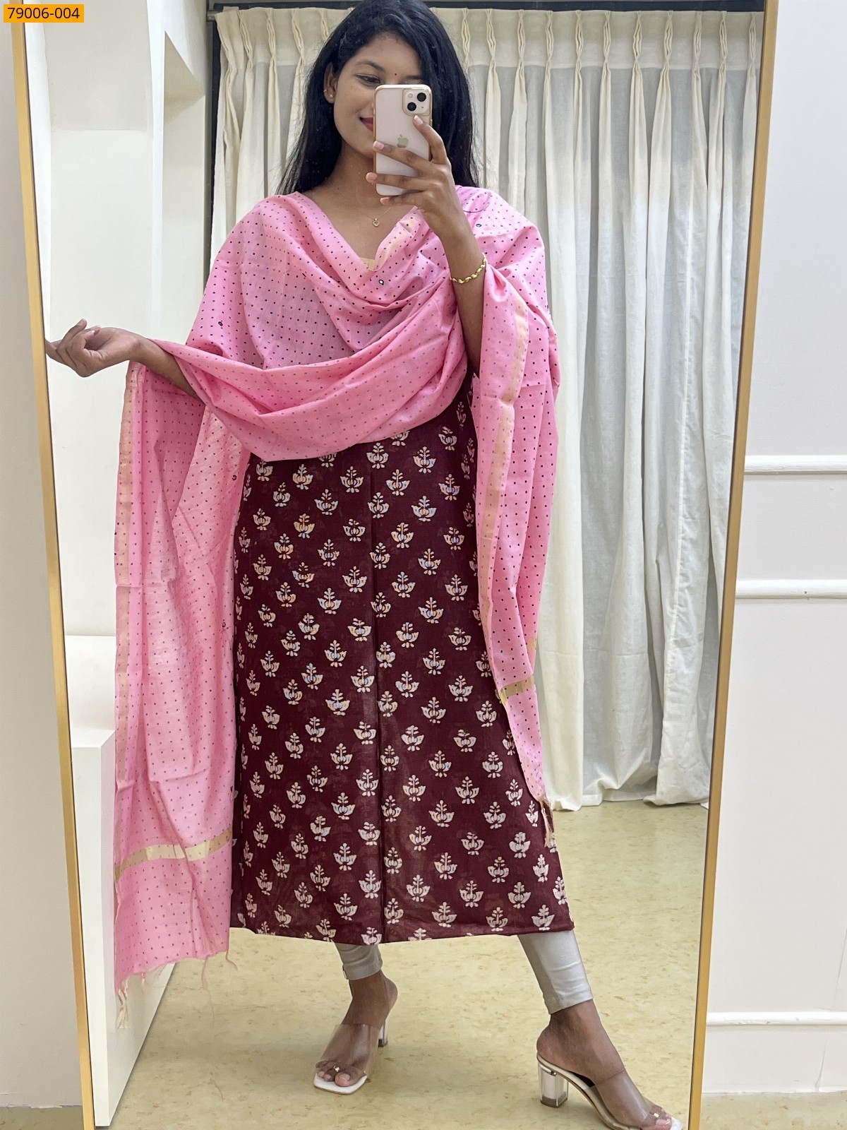 Brown Handloom Chanderi Cotton Top and Dupatta Material