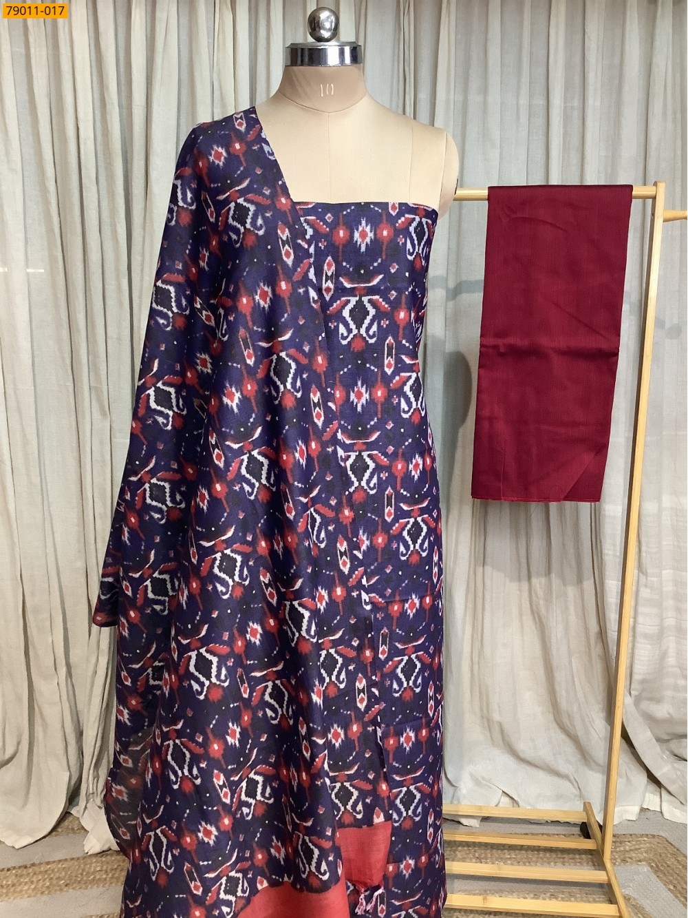 Navy Blue Mix and Match Silk Chudithar Material Navy Blue Mix and Match Silk Chudithar Material