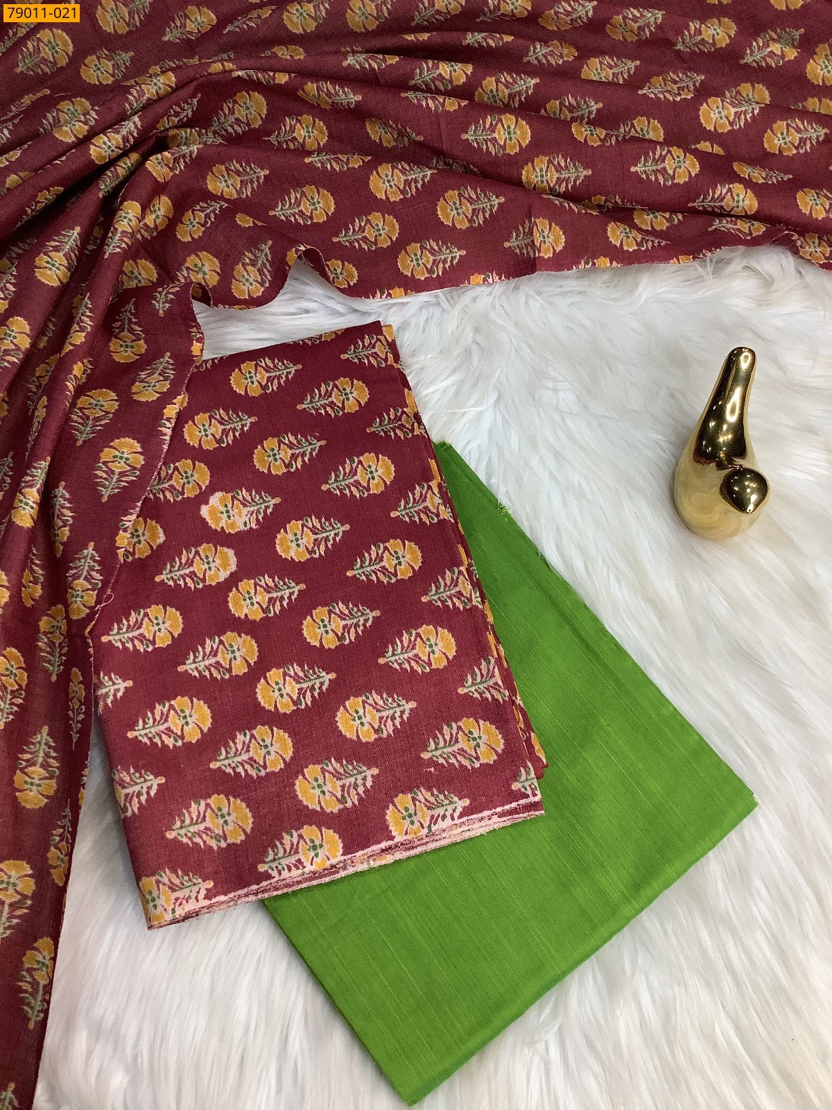 Red Mix and Match Silk Chudithar Material