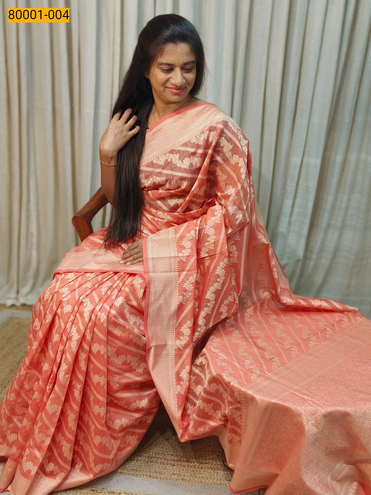 Peach Lehariya Mercerized Silk Cotton Saree