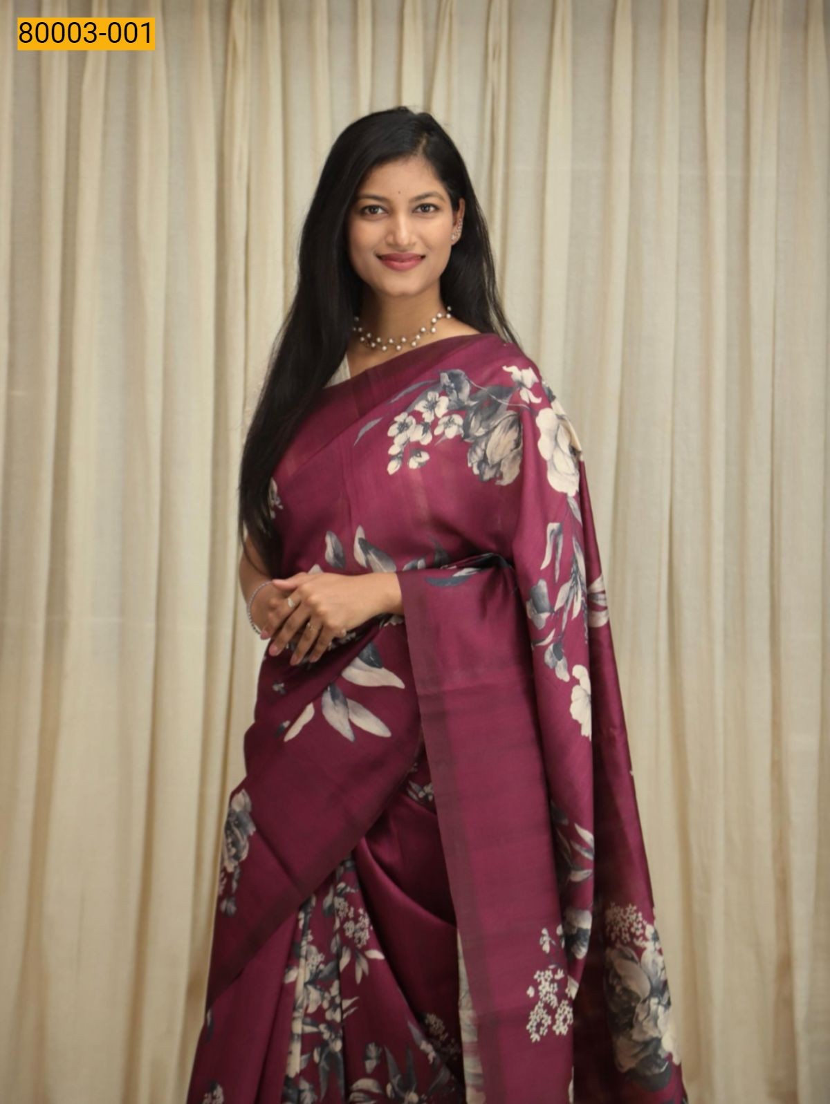 Wine Semi Tussar Silk Digital Print Saree