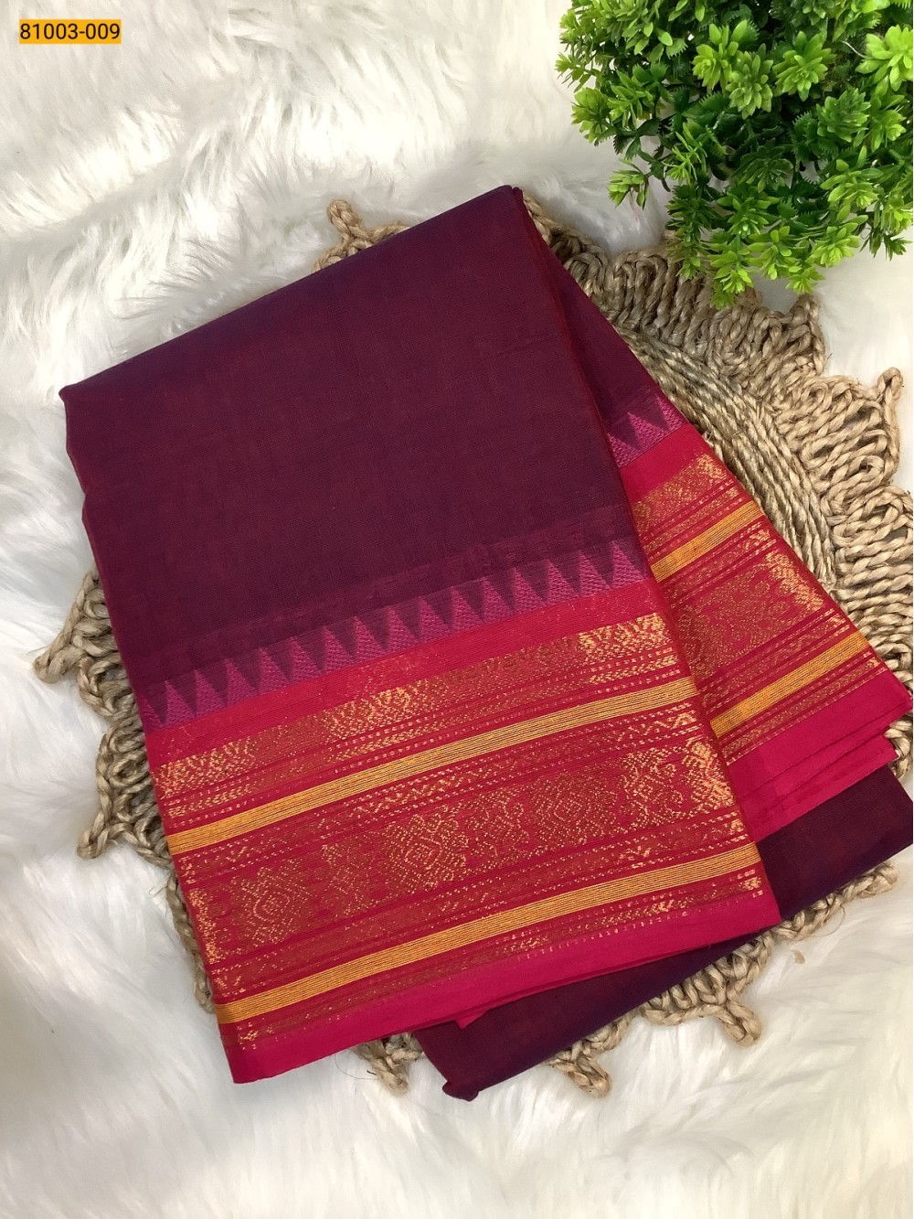 Maroon Chettinadu Cotton Saree