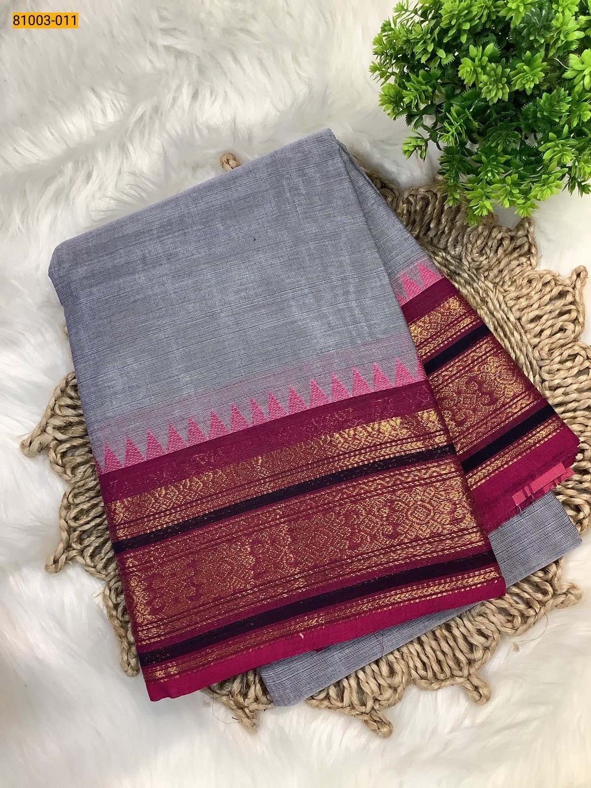 Gray Chettinadu Cotton Saree