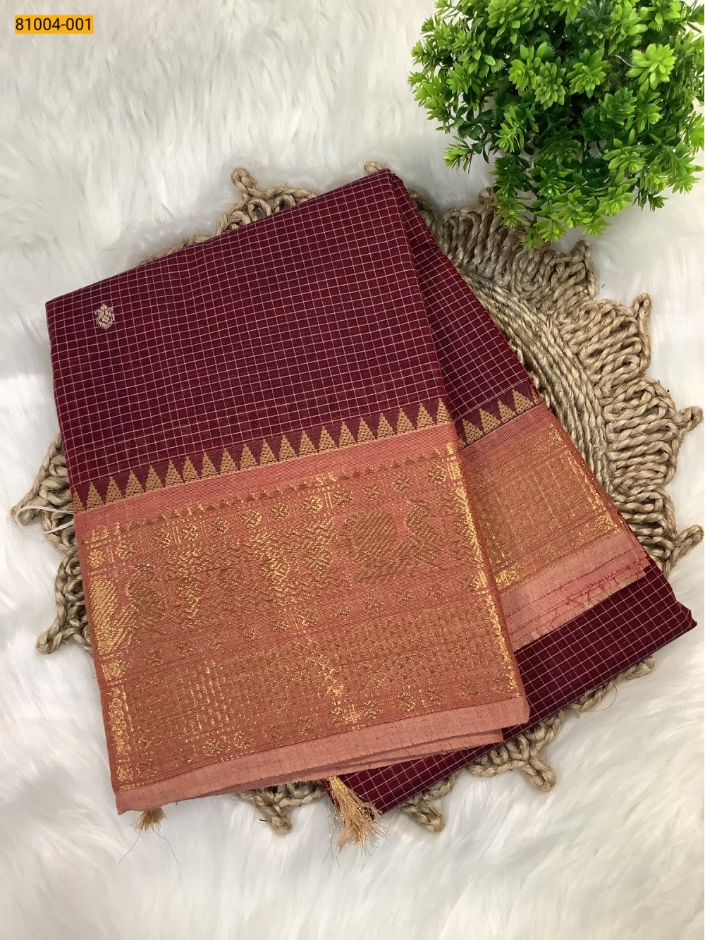 Red Kanchi Checked Cotton Saree