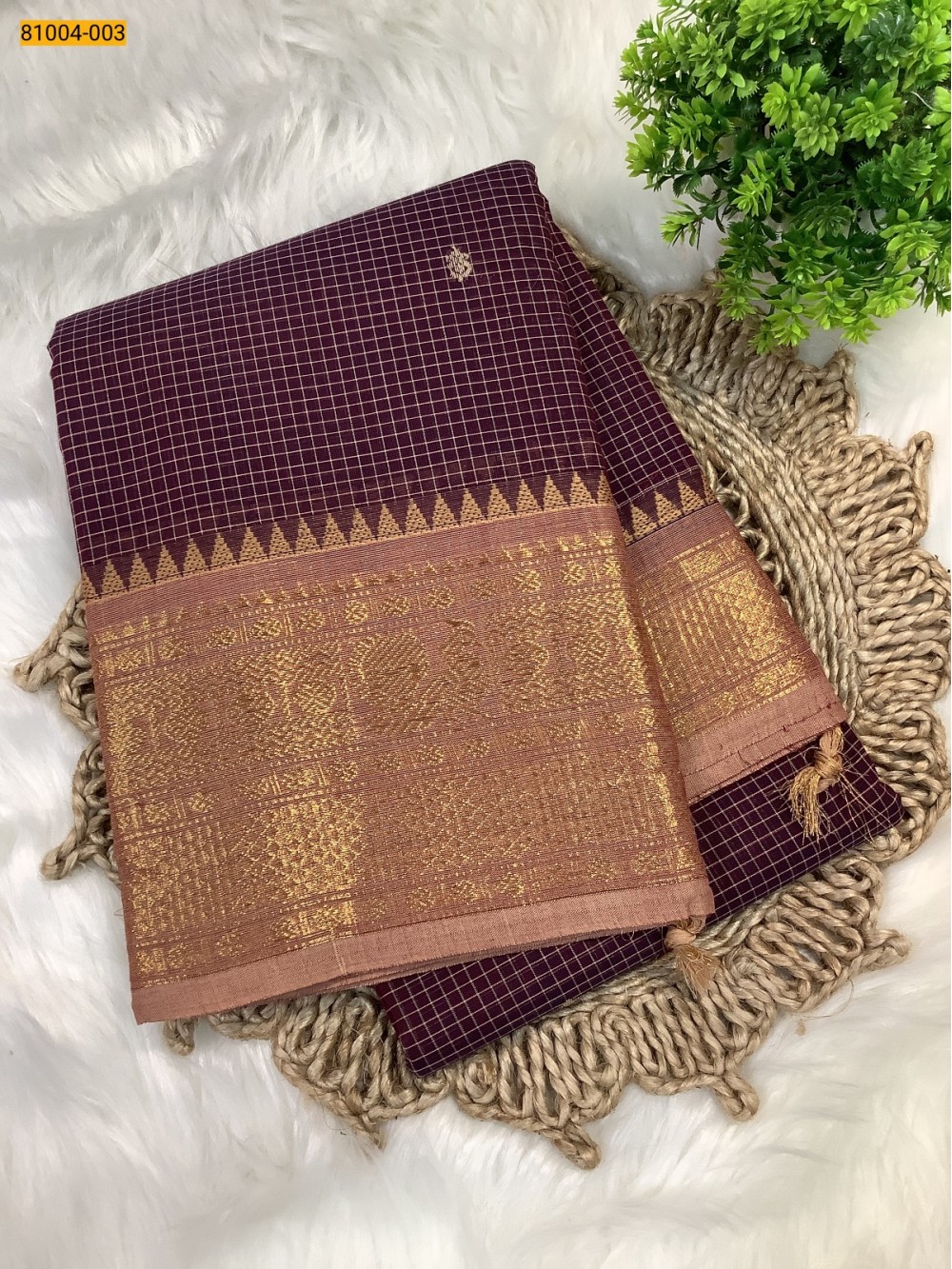 Maroon Kanchi Checked Cotton Saree