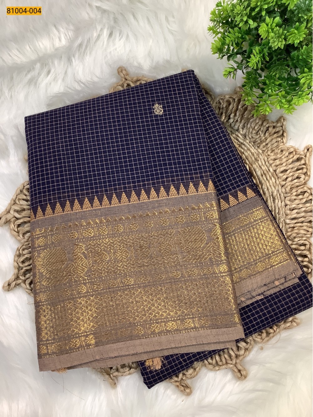 Navy Blue Kanchi Checked Cotton Saree