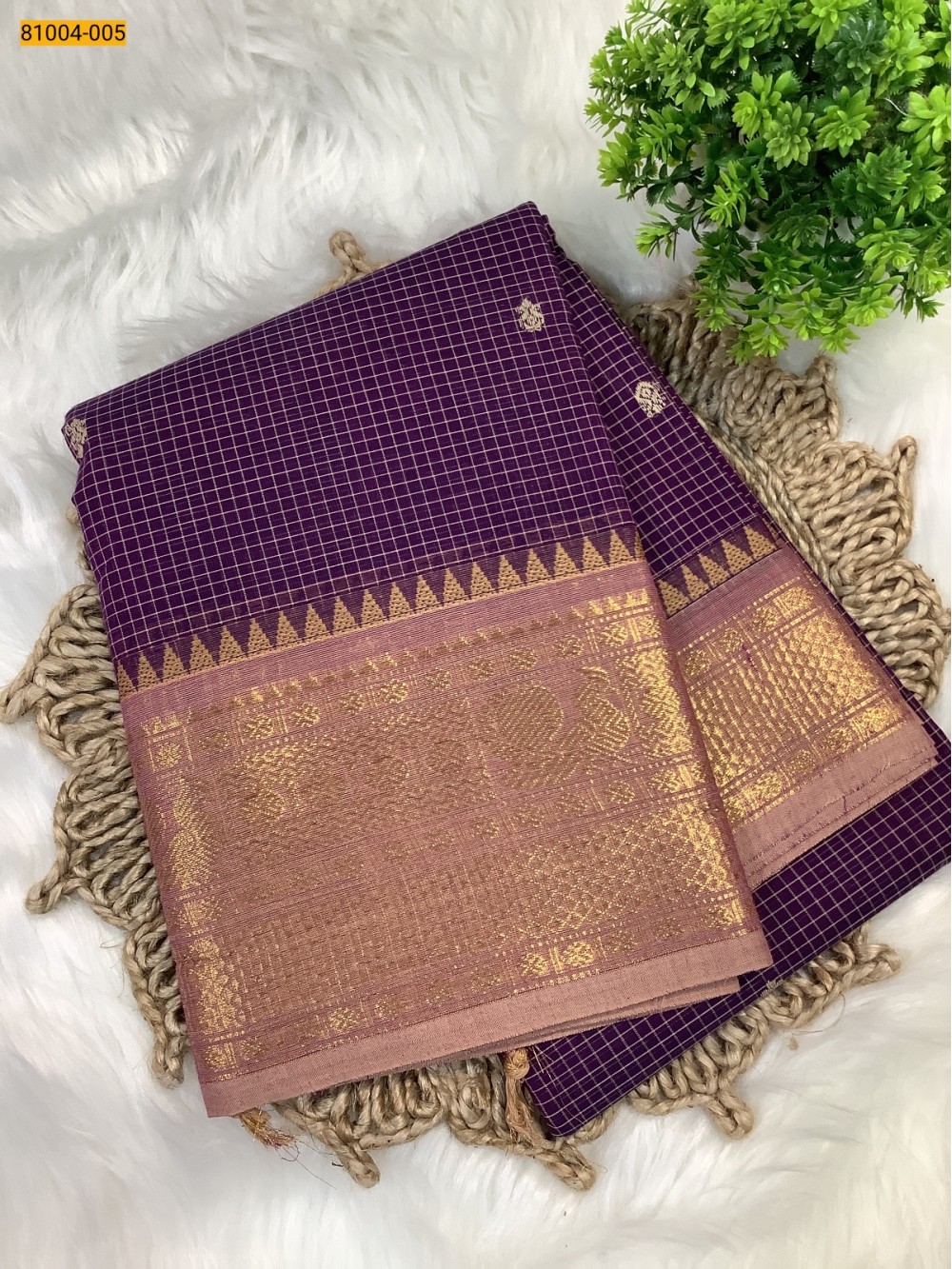 Violet Kanchi Checked Cotton Saree