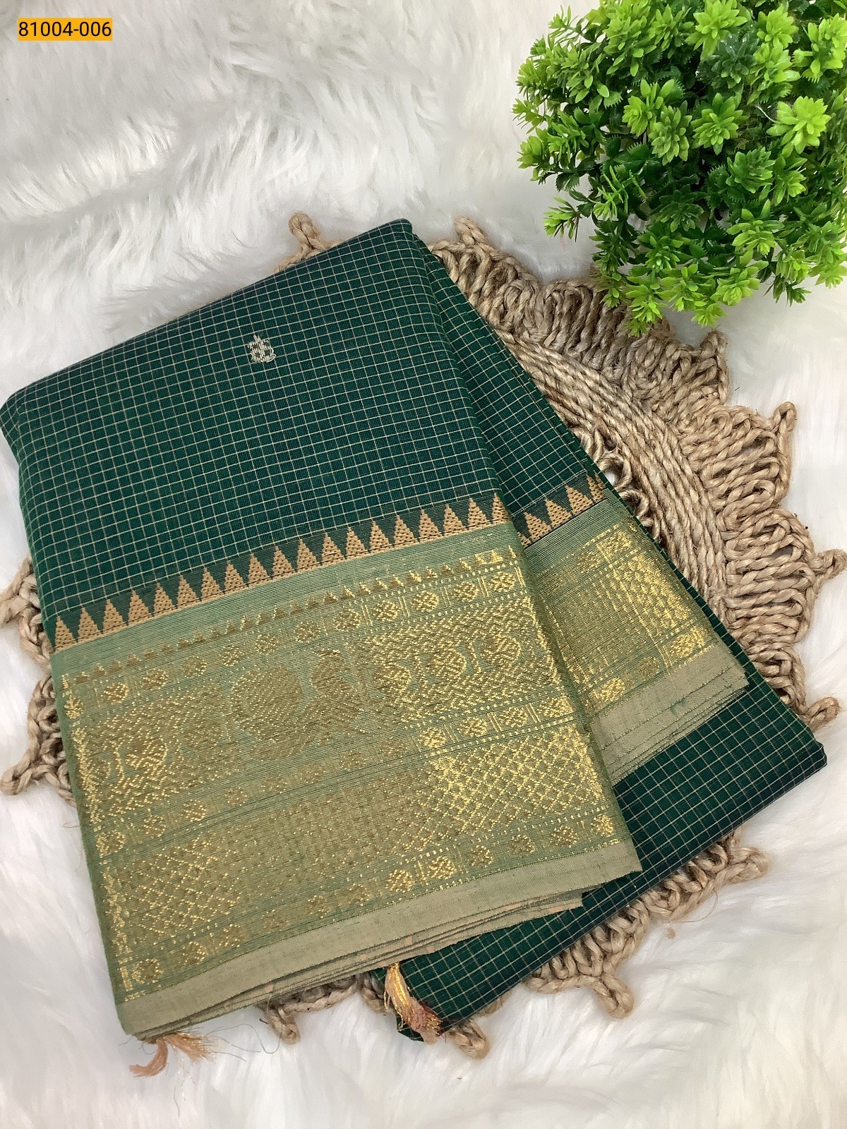 Green Kanchi Checked Cotton Saree