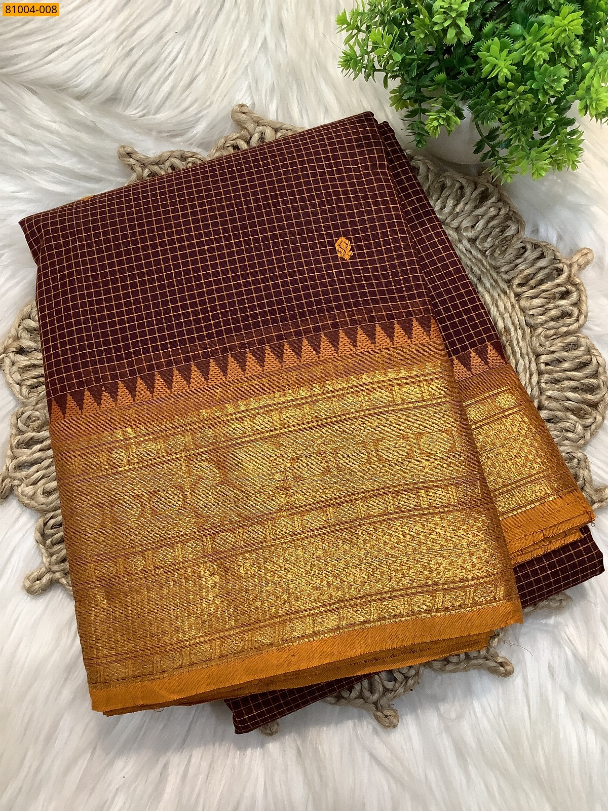 Maroon Chettinad Cotton checked Sarees
