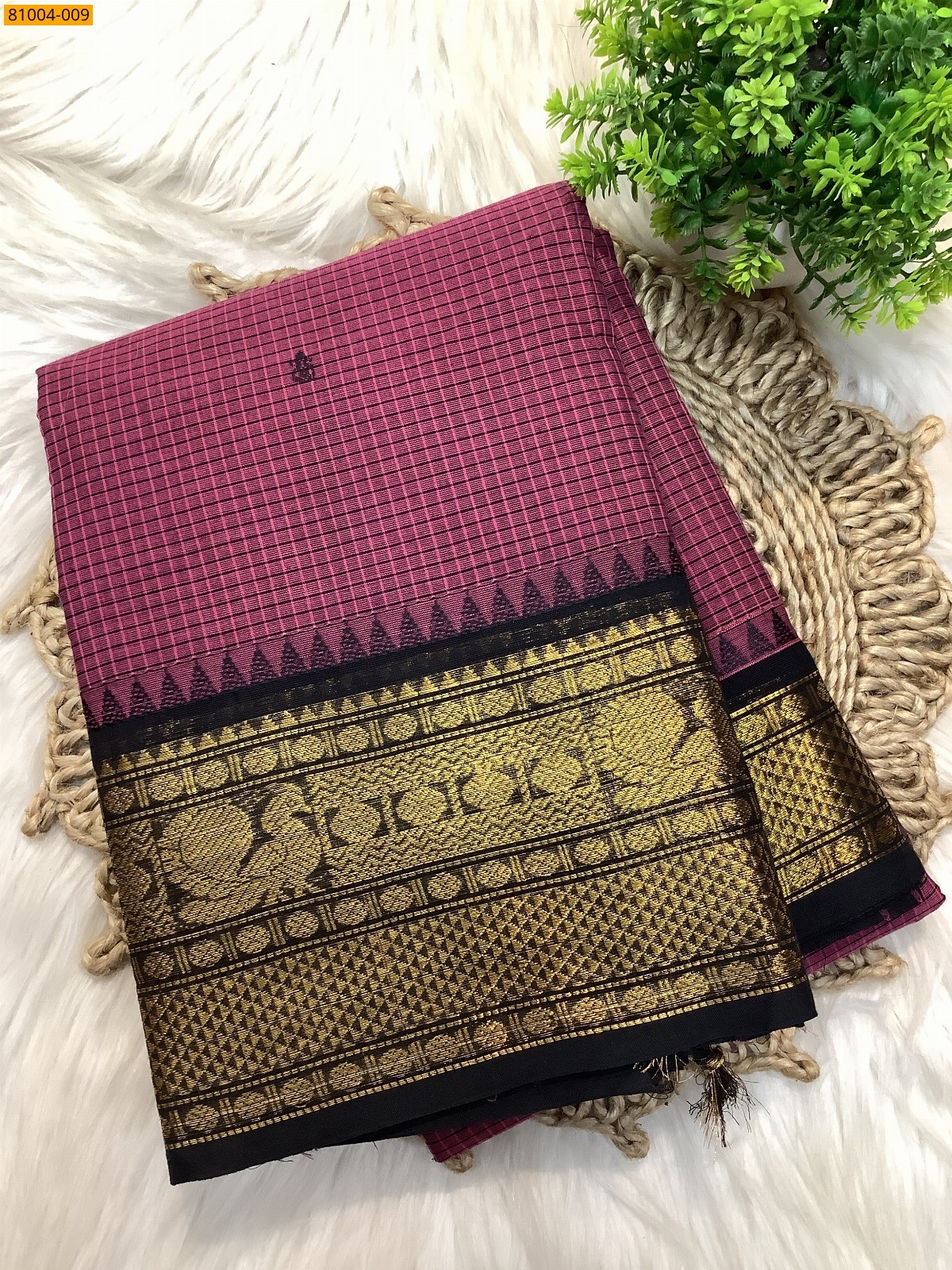 Purple Chettinad Cotton checked Sarees