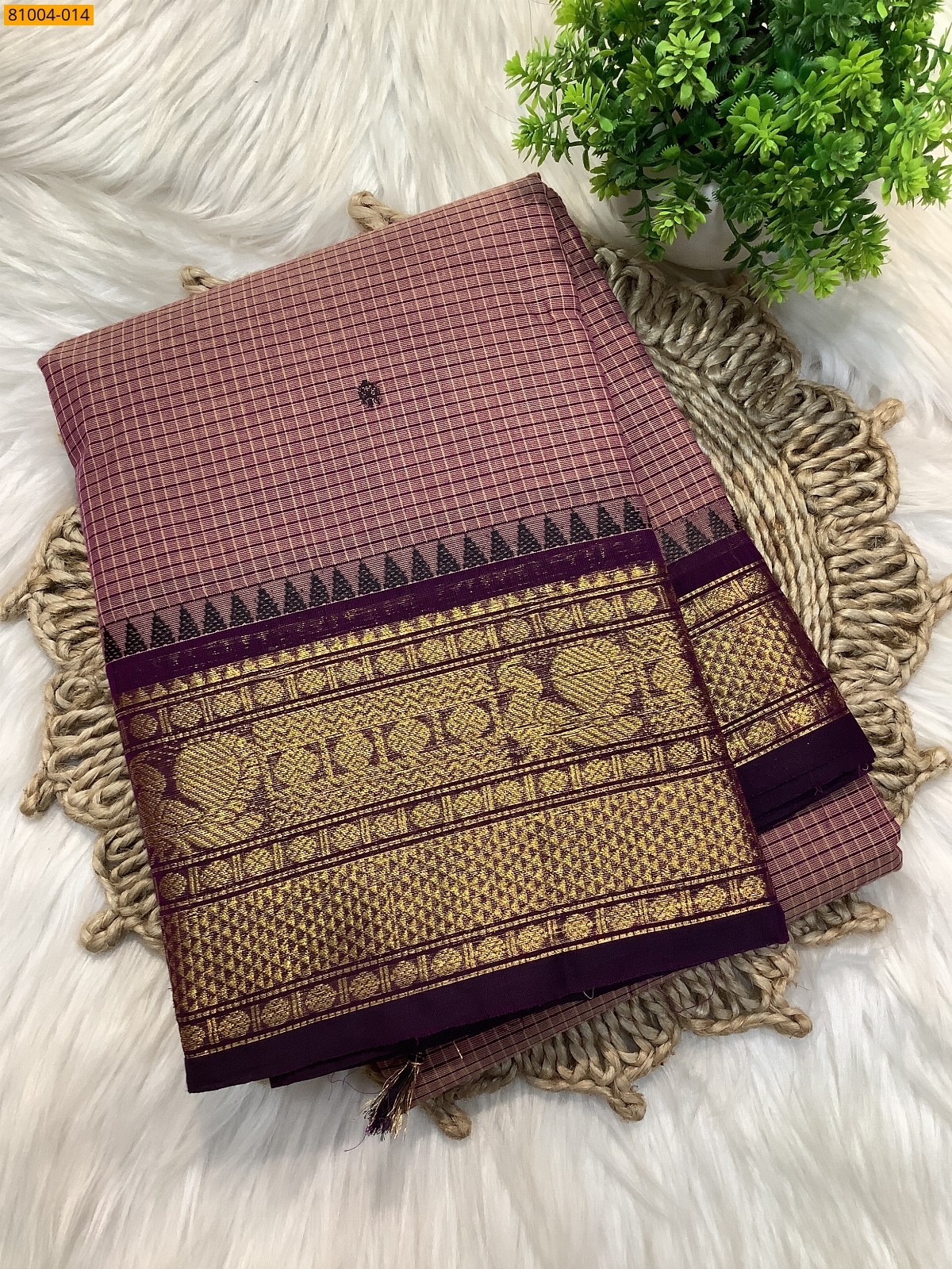Light Purple Chettinad Cotton checked Sarees