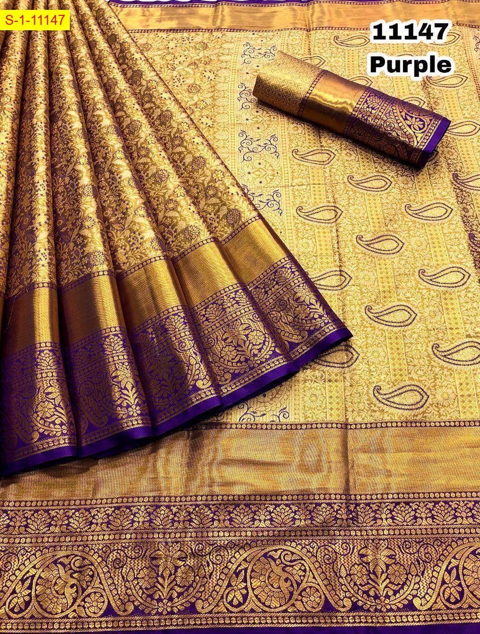 Purple Kanjivaram silk zari weaving sarees