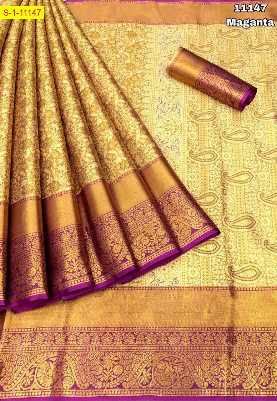 Magenta Kanjivaram silk zari weaving sarees