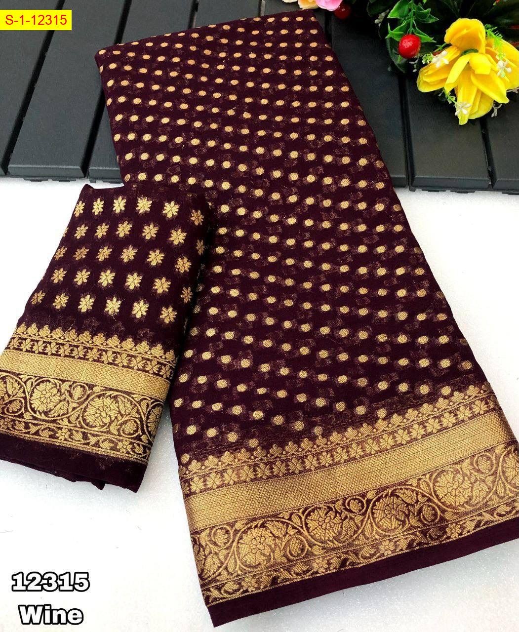 Wine Khadi Georgette sarees