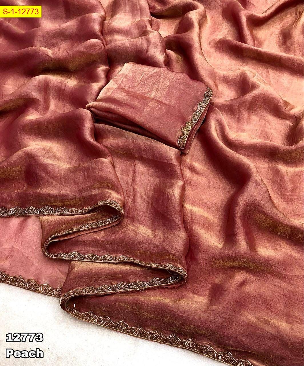 Peach Soft & smooth space silk sarees