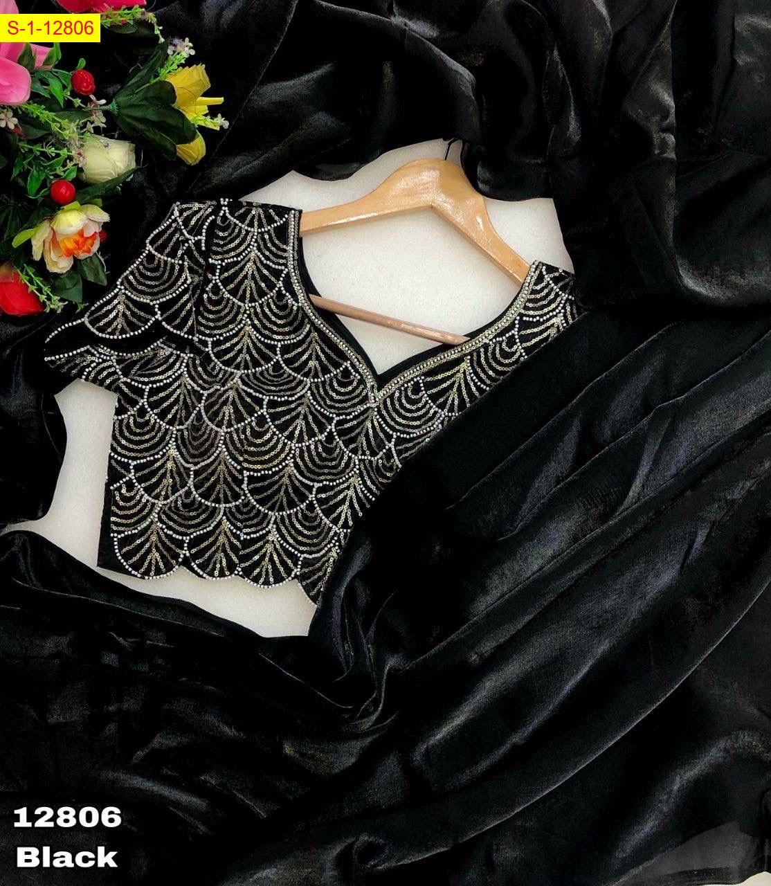 Black Soft & smooth space silk plain sarees