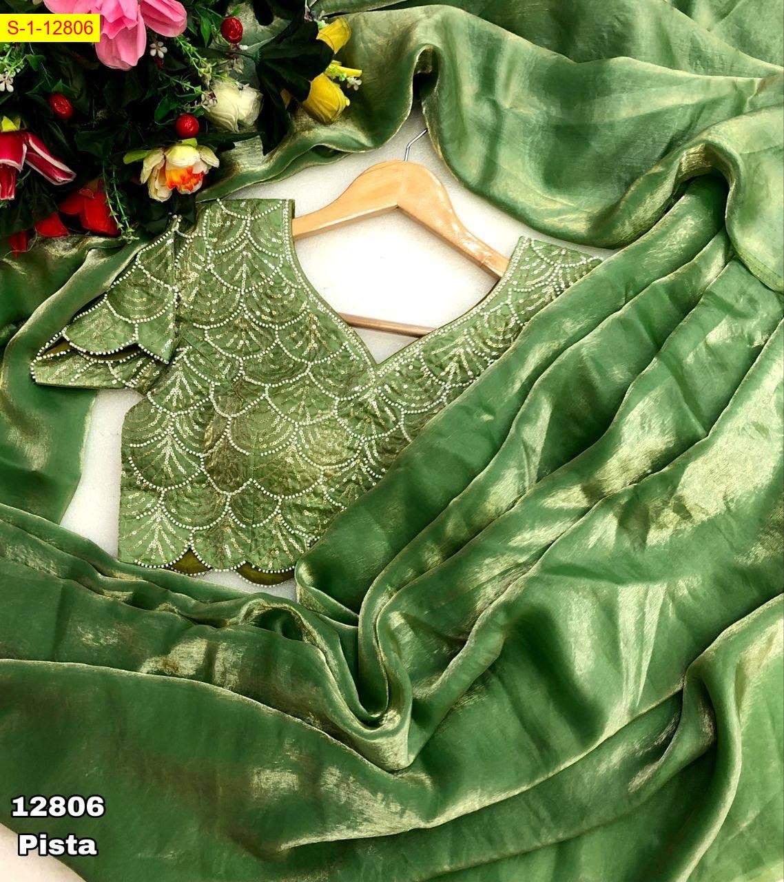Pista Soft & smooth space silk plain sarees