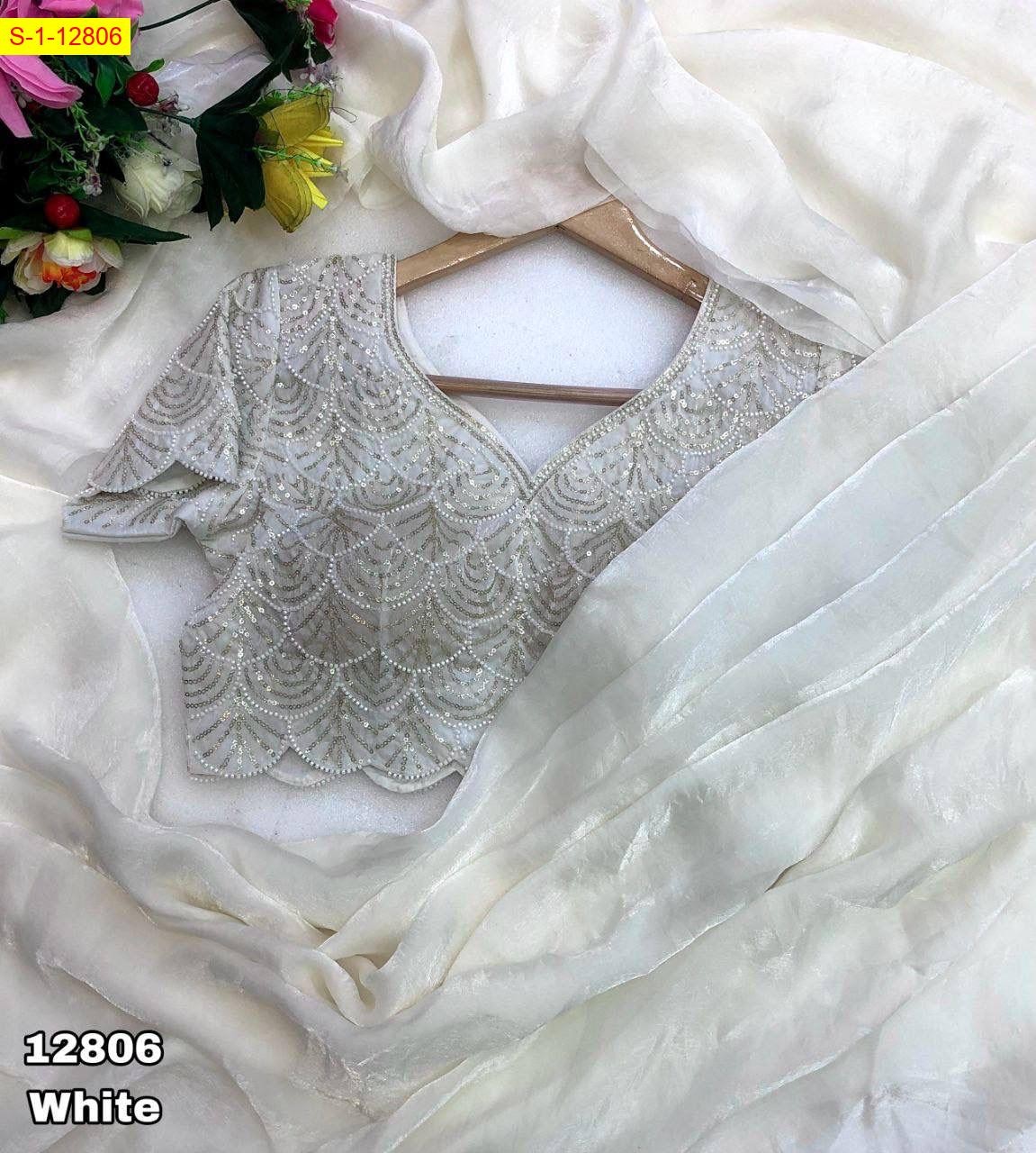 White Soft & smooth space silk plain sarees