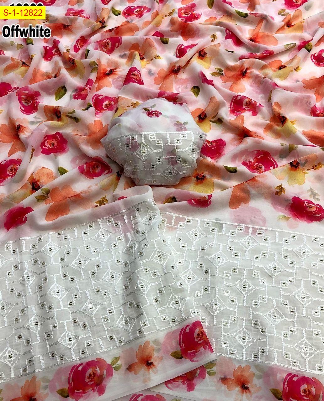 Half white Weightless chiffon sarees