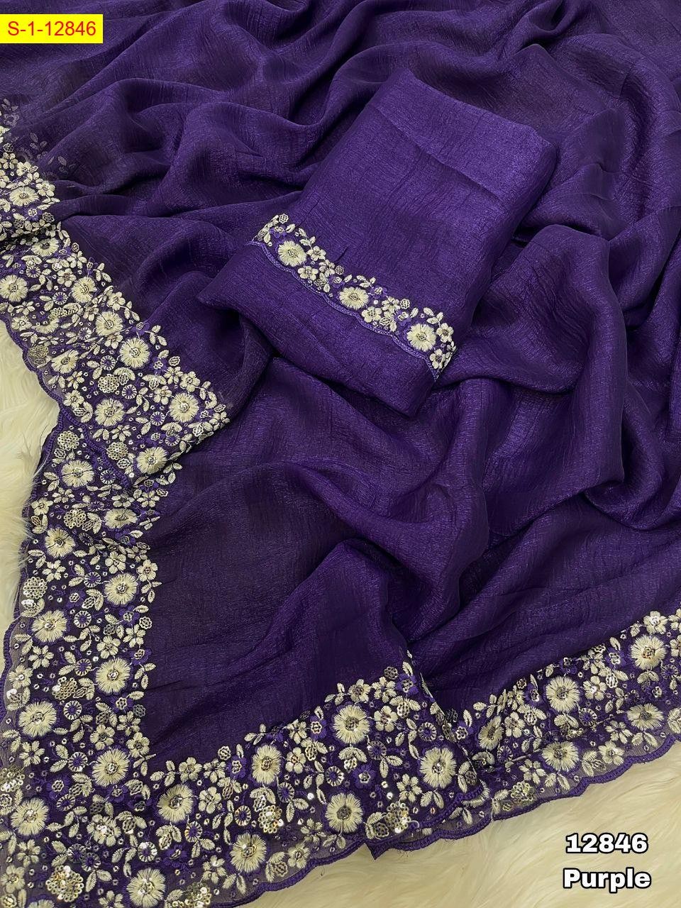 Purple Crunchy crush silk sarees