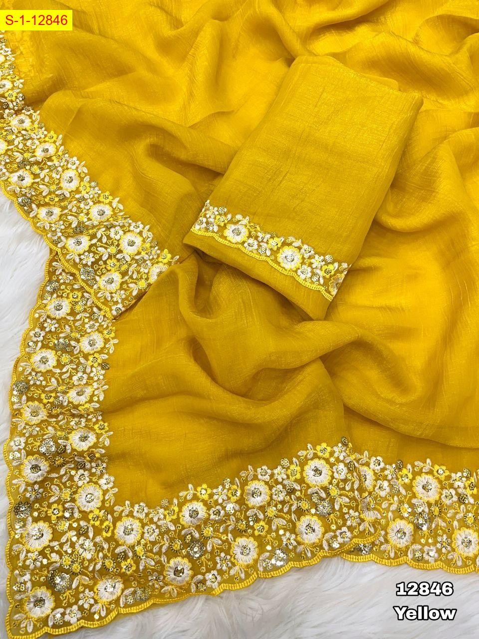 Yellow Crunchy crush silk sarees