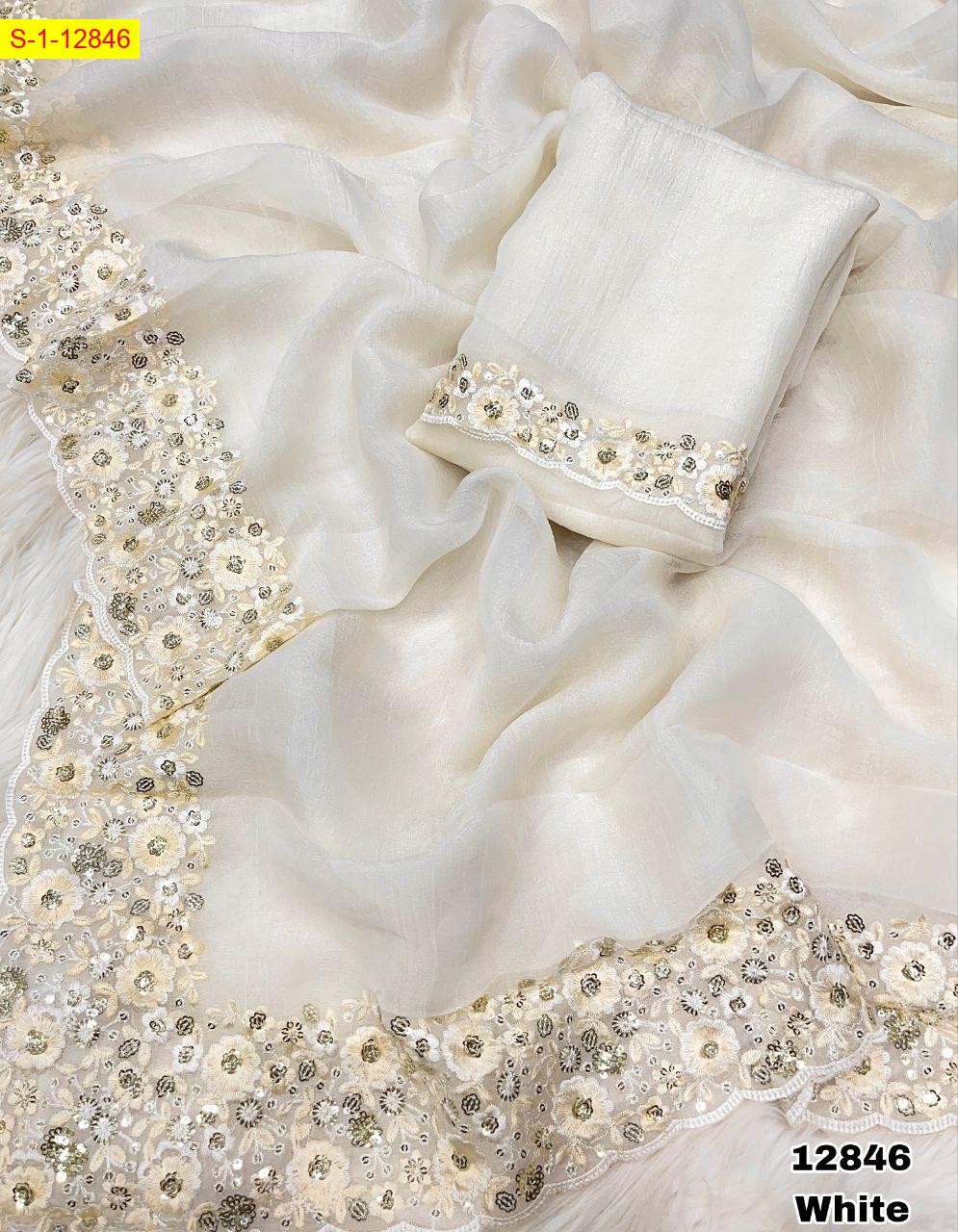 White Crunchy crush silk sarees