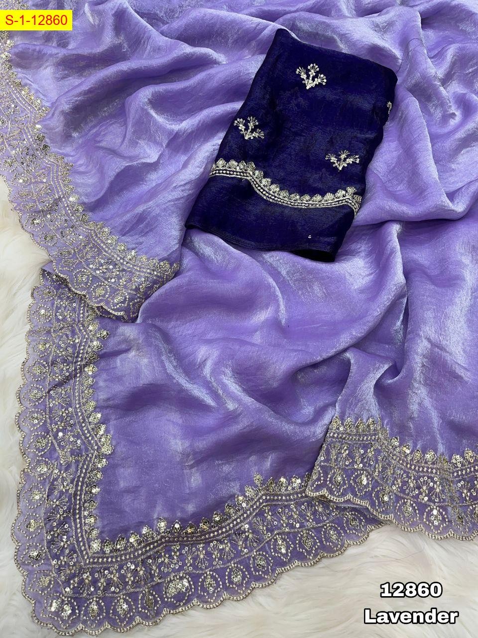 Lavender Space silk fendy satin embroidery sarees