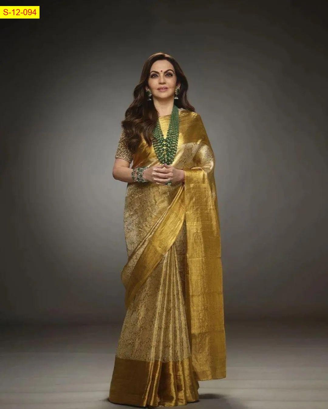 Gold Nita ambani Tissue silk saree