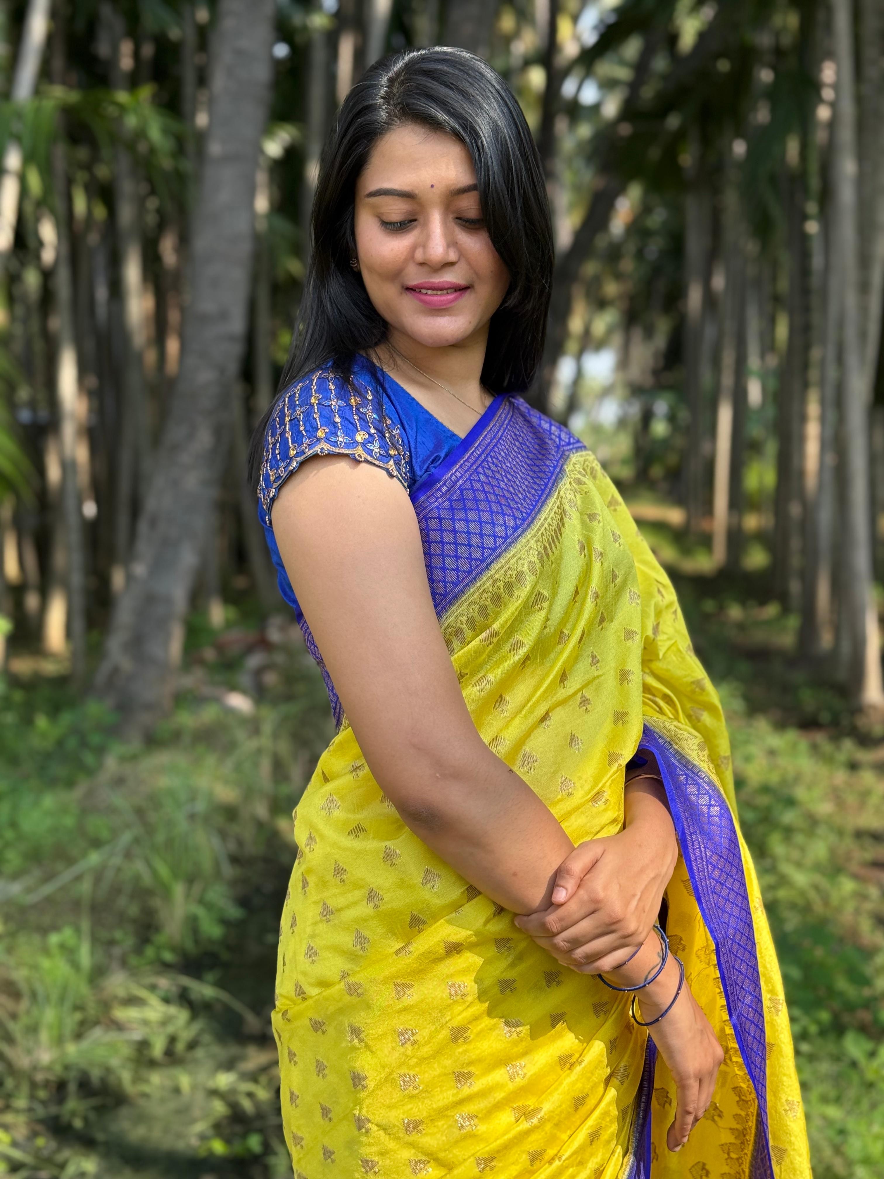 Dupion soft silk saree - Yellow