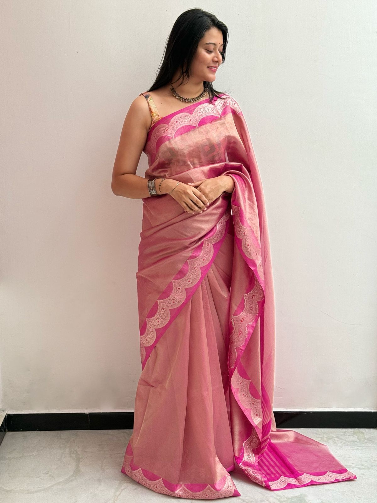Pink Banarasi tissue silk sarees