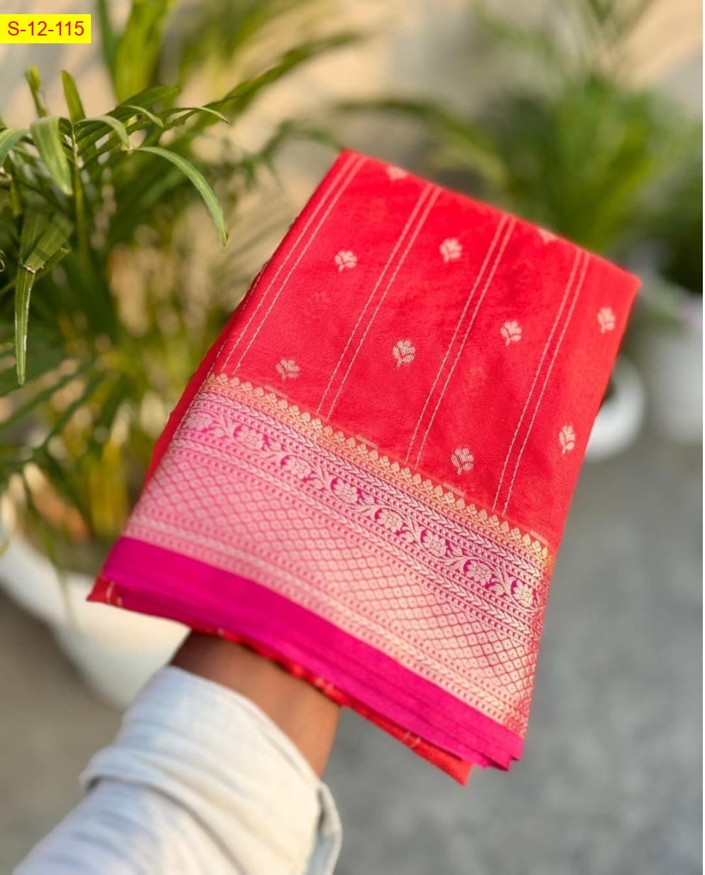 Orange Banarasi semi chiniya soft silk sarees