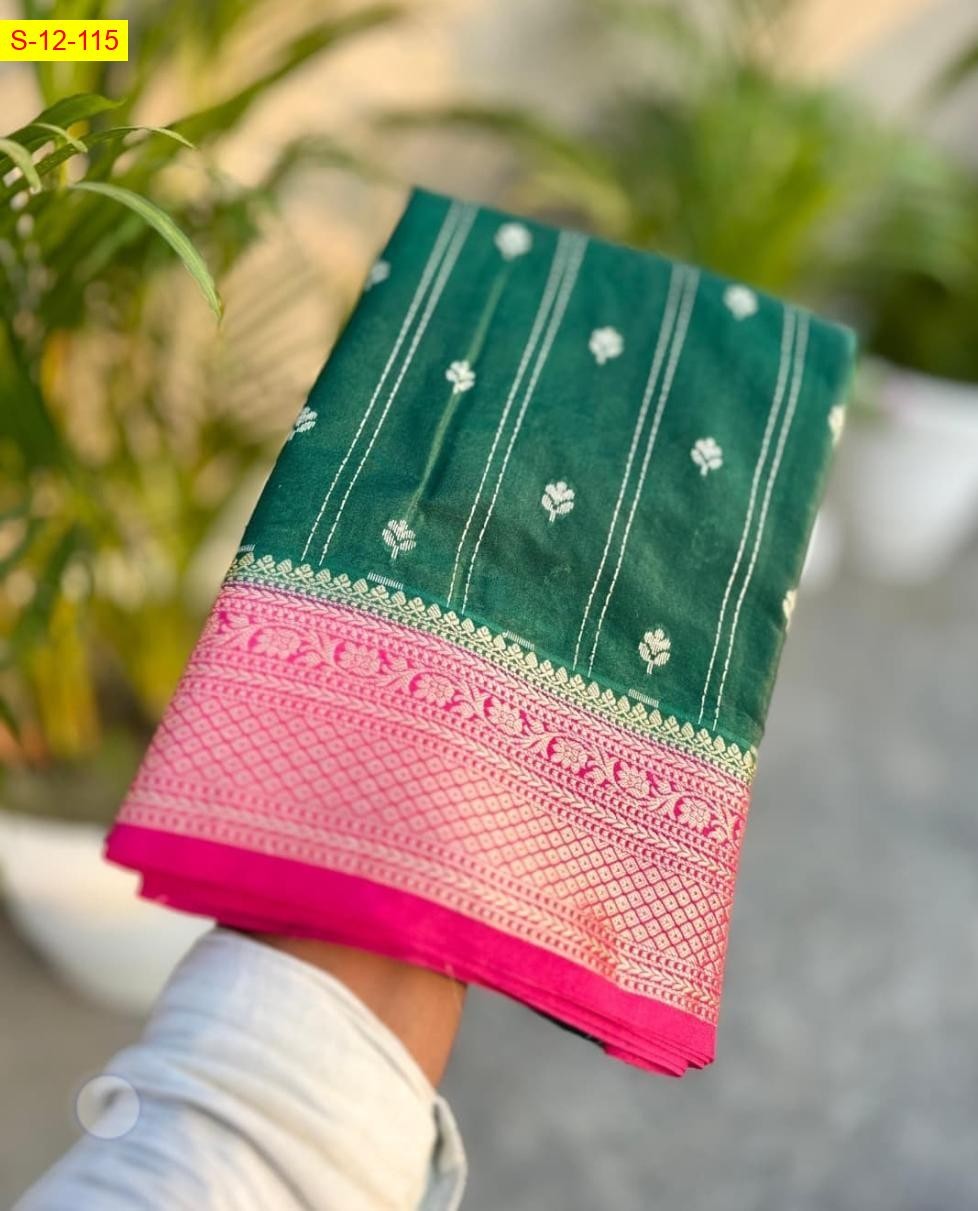 Green Banarasi semi chiniya soft silk sarees