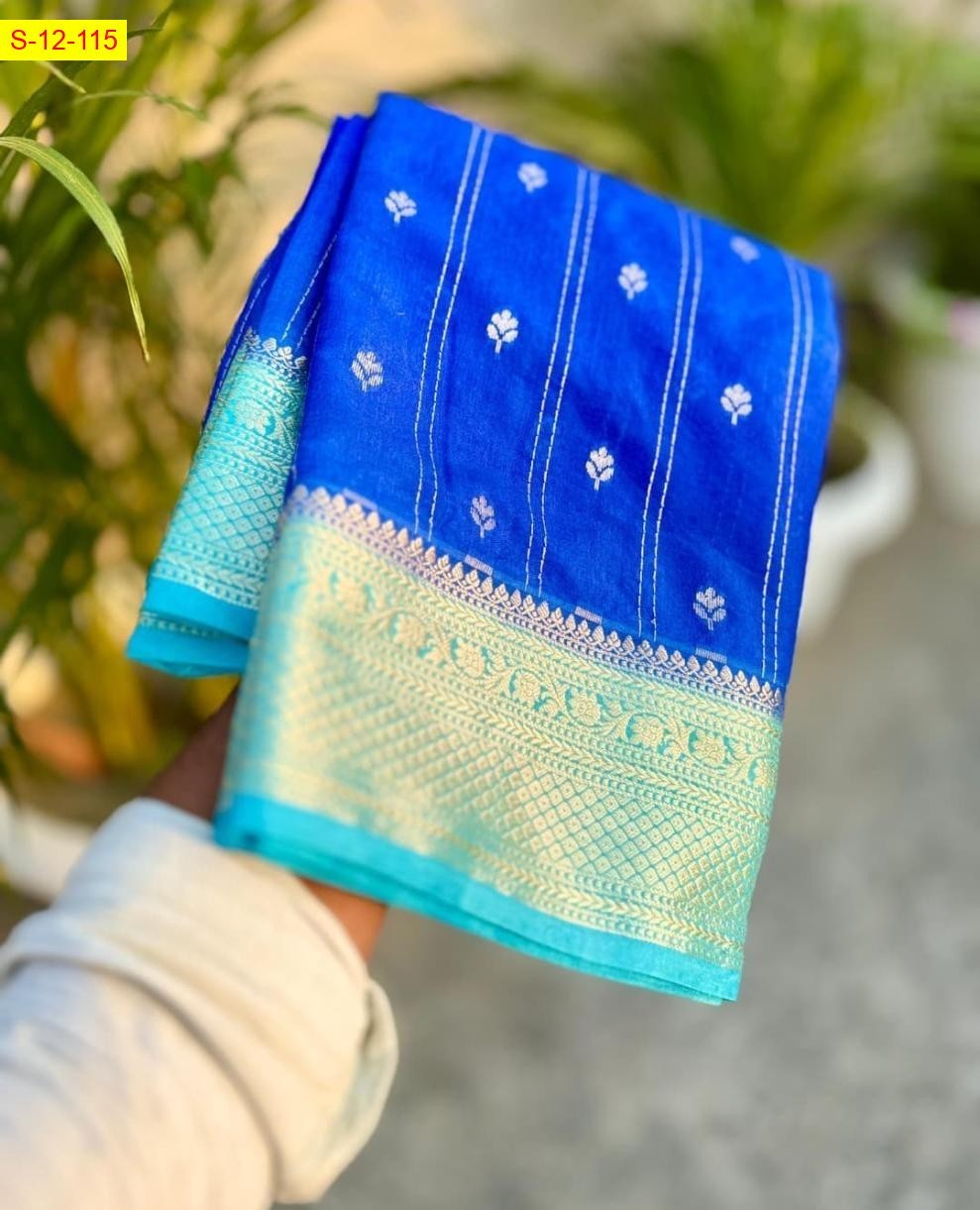 Blue Banarasi semi chiniya soft silk sarees