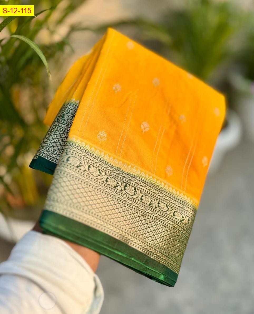 Yellow Banarasi semi chiniya soft silk sarees