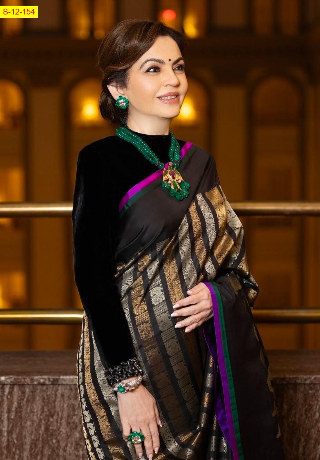 Black Nita ambani mam inspired banaras Katan silk saree