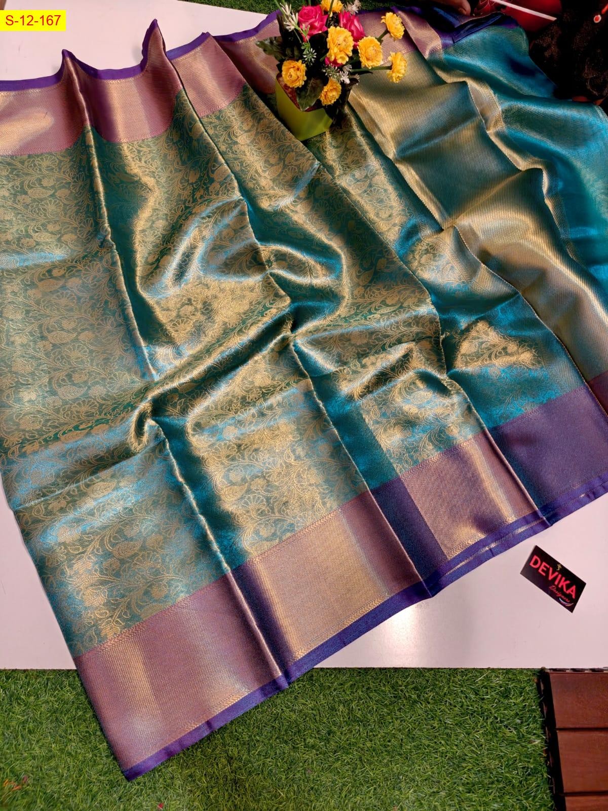 Peacock Blue Banarasi tissue silk sarees 