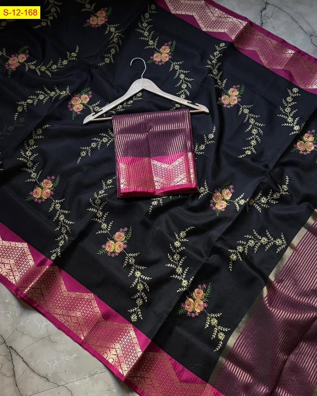 Black Banarasi kota checks embroidery sarees