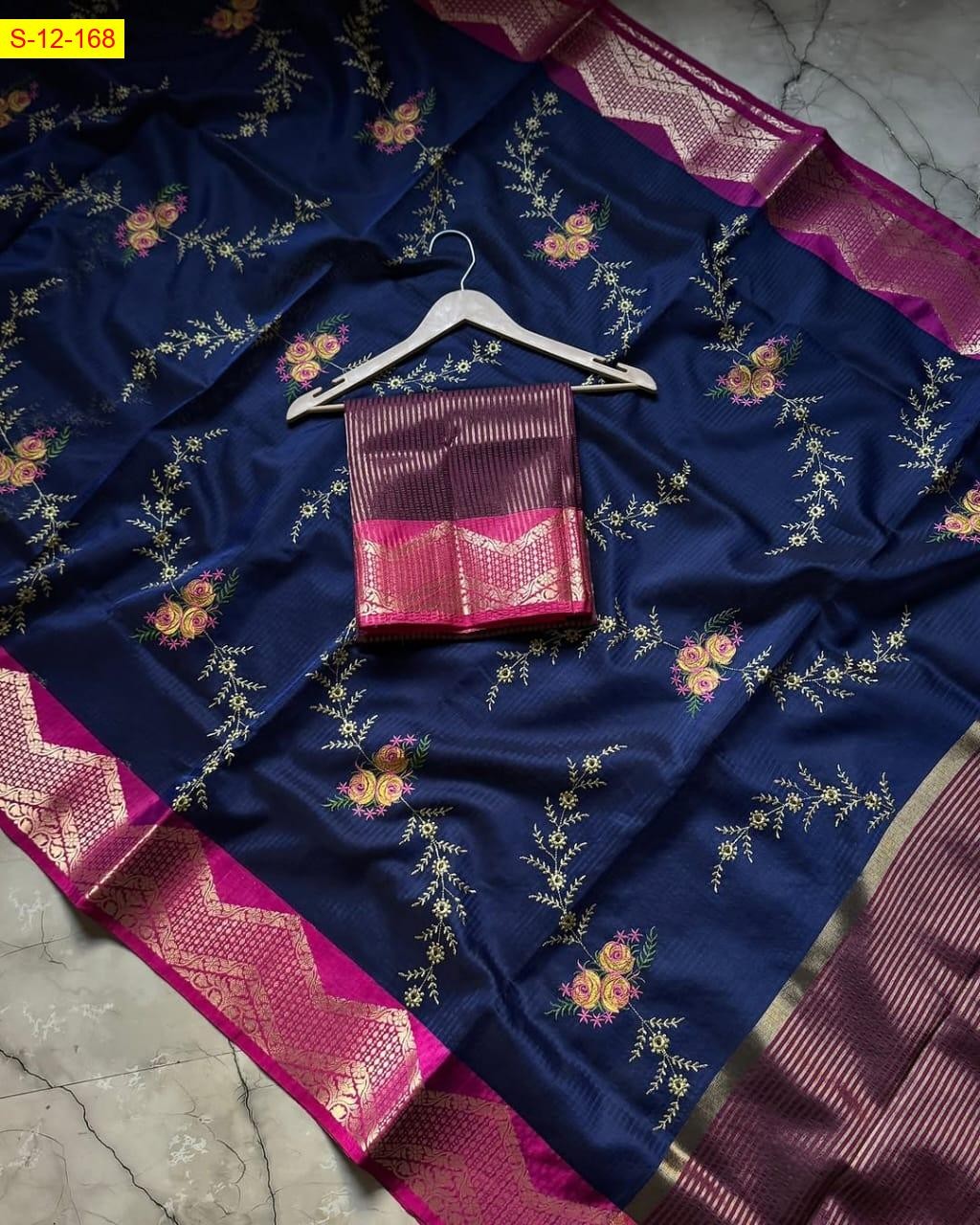 Navy Blue Banarasi kota checks embroidery sarees