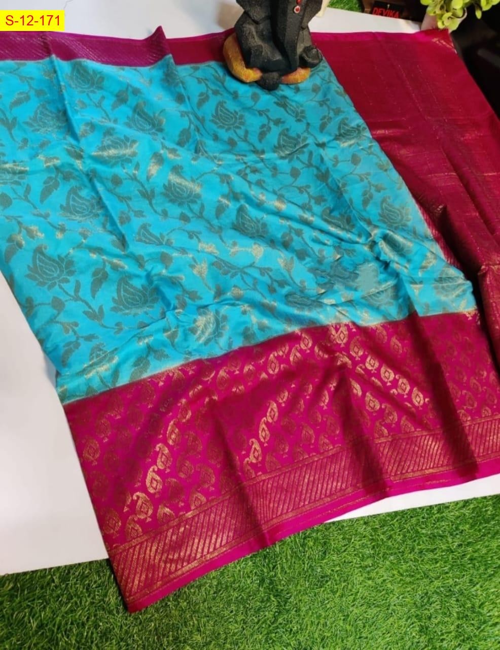 Sky Blue Banarasi handloom semi dupion soft silk Saree