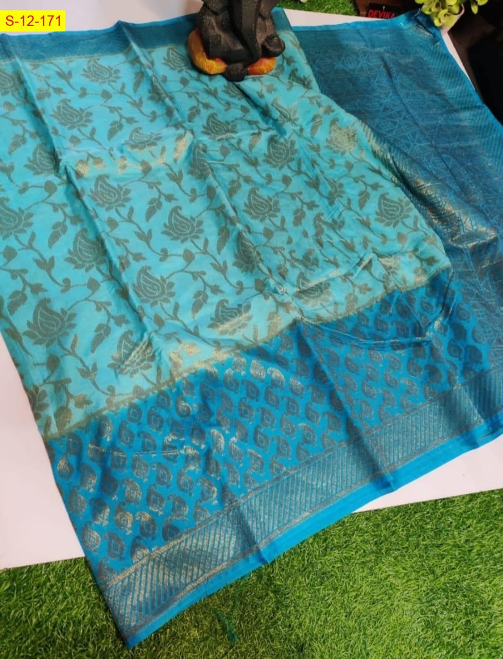 Light Blue Banarasi handloom semi dupion soft silk Saree