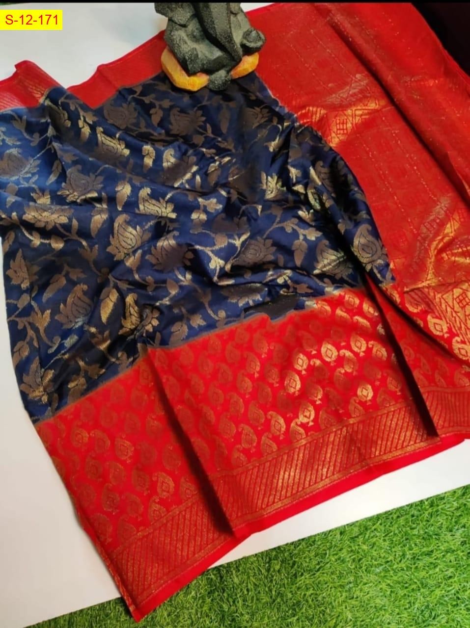 Navy Blue Banarasi handloom semi dupion soft silk Saree