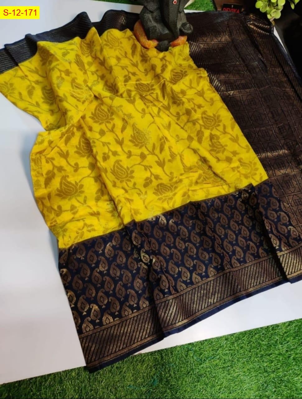 Yellow Banarasi handloom semi dupion soft silk Saree
