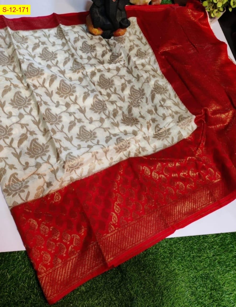 White Banarasi handloom semi dupion soft silk Saree