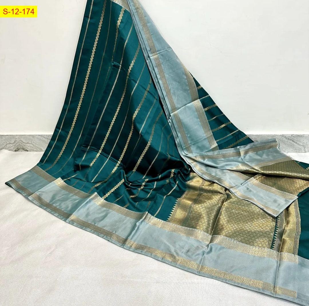 Green Banarasi semi katan soft silk saree