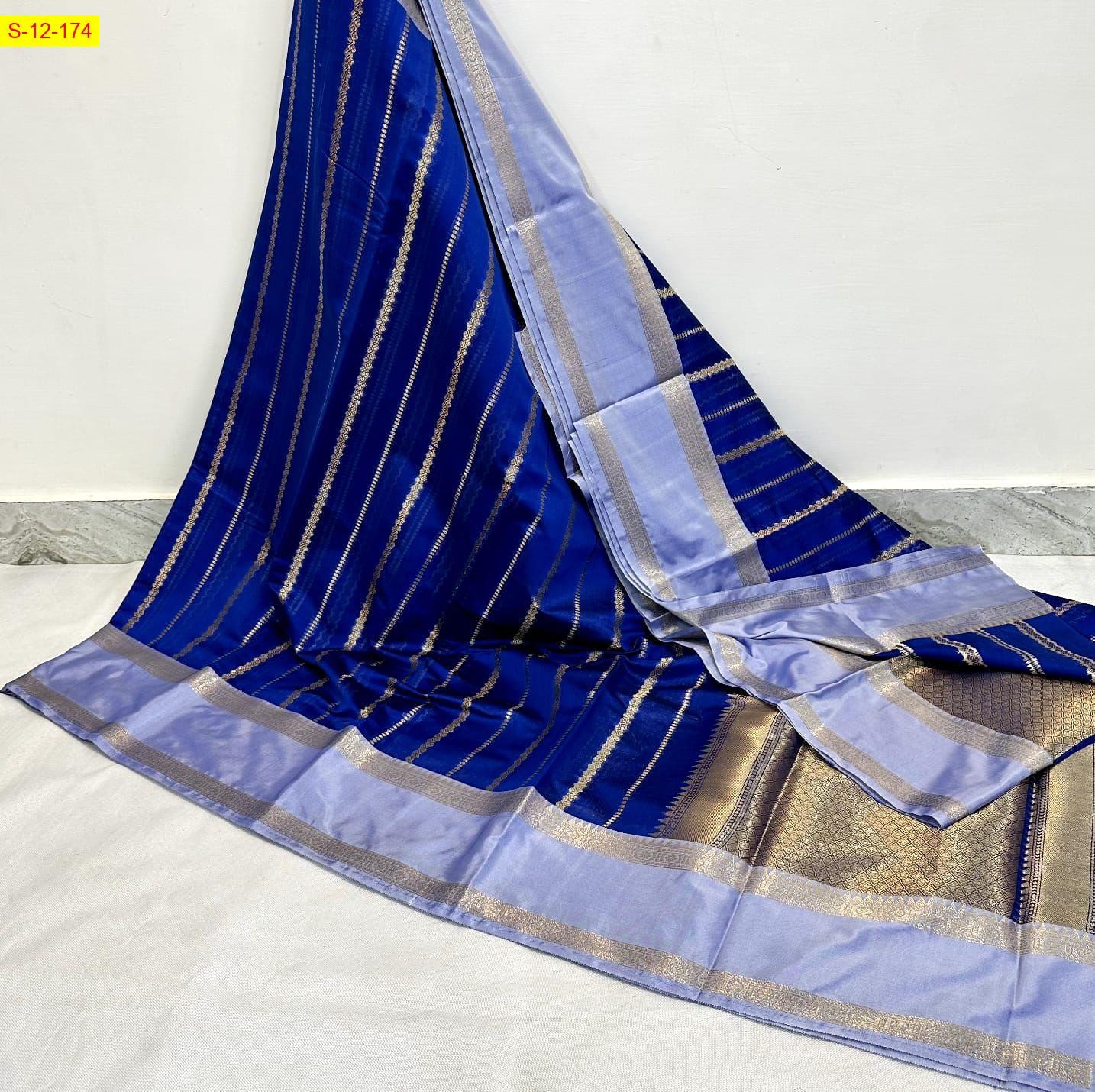 Royal Blue Banarasi semi katan soft silk saree